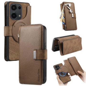 Redmi Note 13 Pro 4G Case - MagSafe RFID Zipper Wallet Leather (Brown) - 1