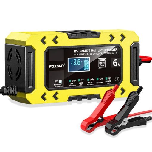 FOXSUR FBC1206F 12V 6A Car Motorcycle Battery Charger, US Plug, Yellow - 1