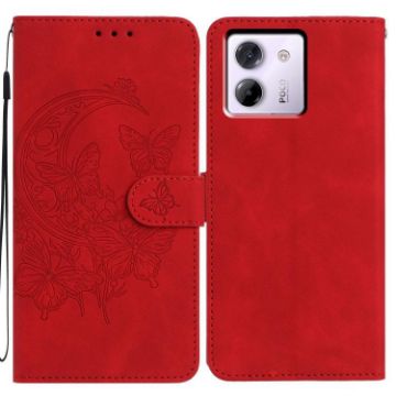 Xiaomi Poco M7 Pro 5G Red Leather Case - Moonlit Butterfly Dance Pattern - 1
