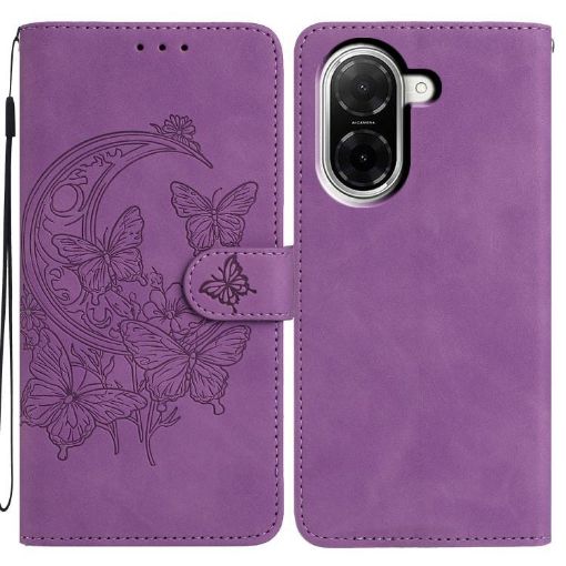 Redmi A5 4G Purple Leather Case - Moonlit Butterfly Dance Pattern - 1