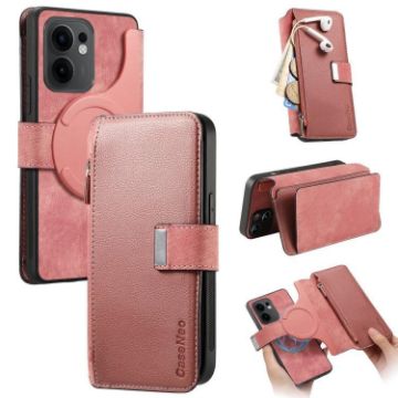 OPPO Reno13 F Case: MagSafe RFID Zipper Wallet Leather (Pink) - 1