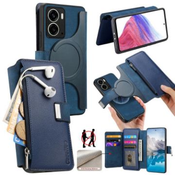 Realme 14 CaseNeo MagSafe RFID Zipper Wallet Leather Case - Blue - 1