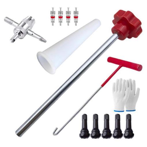 13pcs Car Tire Repair & Valve Installation Tool Set (Red) - 1