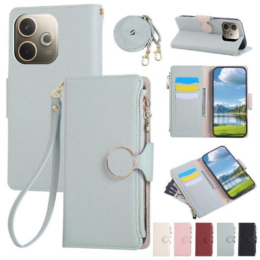 OPPO A5 Pro 5G Sky Blue Leather Wallet Phone Case with Crossbody Strap - 1