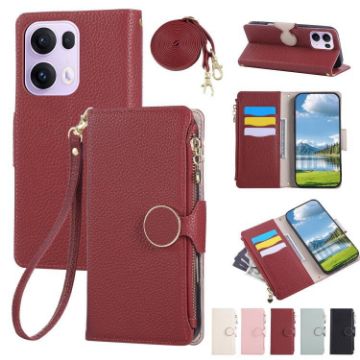 OPPO Reno13 Pro Red Leather Wallet Phone Case with Crossbody Strap - 1