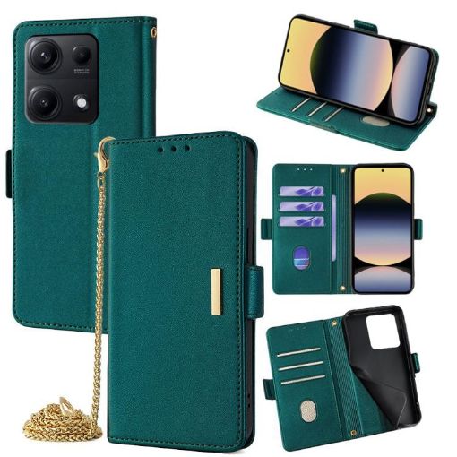 Redmi Note 14S 4G Green Leather Crossbody Chain Phone Case - 1