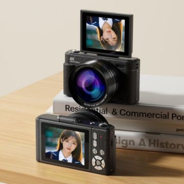 V5 64MP Retro Digital Camera 4K, 180 Flip Screen, Small Lens Black - 1