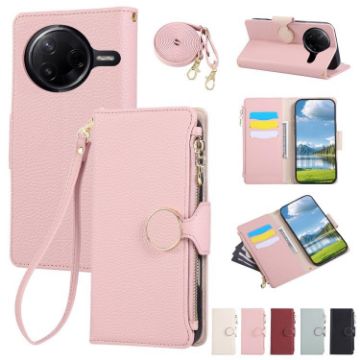 Redmi K80/Poco F7 Pro Pink Leather Wallet Phone Case with Strap - 1