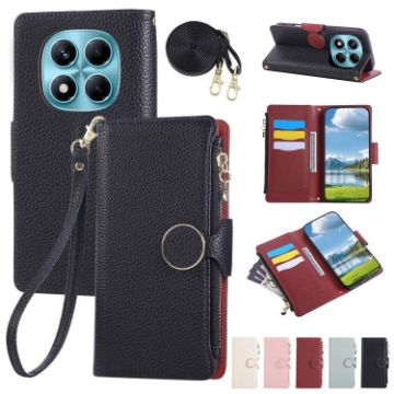 Redmi Note 14 Pro 4G Leather Wallet Case with Crossbody Strap - Black - 1