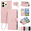 Redmi Note 14 4G Pink Leather Wallet Phone Case with Crossbody Strap - 1