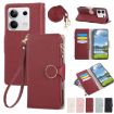 Red Leather Wallet Phone Case for Redmi Note 13 5G with Crossbody Strap - 1