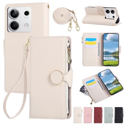 Redmi Note 13 5G Leather Wallet Case with Crossbody Strap - White - 1