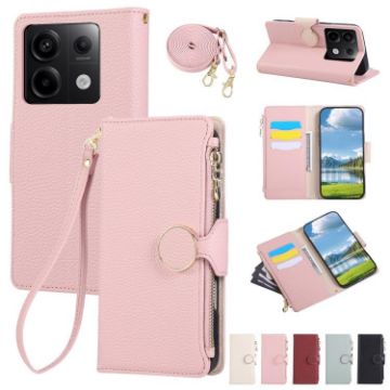 Redmi Note 13 Pro 5G Pink Leather Wallet Case with Crossbody Strap - 1