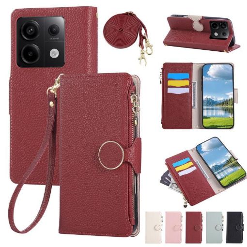 Redmi Note 13 Pro 5G Leather Wallet Case with Crossbody Strap - Red - 1