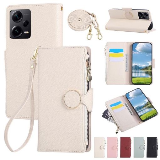Redmi Note 12 Pro 5G Leather Wallet Case with Crossbody Strap - White - 1