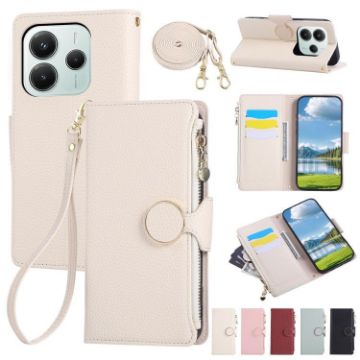 Redmi Note 14 5G Leather Wallet Case with Crossbody Strap - White - 1