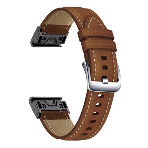 Garmin Fenix 7/7X/6X 22mm Silver Buckle Leather Watch Band (Coffee) - 1