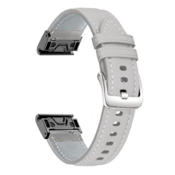 Garmin Fenix 7/7X/6X Leather Quick Release Watch Band, Silver Buckle - 1