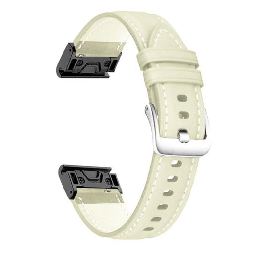Garmin Fenix 7/7X/6X 26mm Silver Buckle Leather Watch Band White - 1
