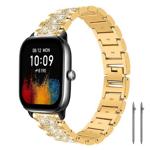20mm Gold Steel Watch Band for Amazfit Active 2/GTS4 Mini Diamond Jewelry - 1