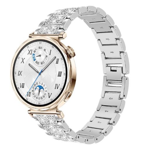 18mm Silver Diamond Steel Watch Band for Huawei GT5/GT4 41mm/OPPO X2 Mini - 1