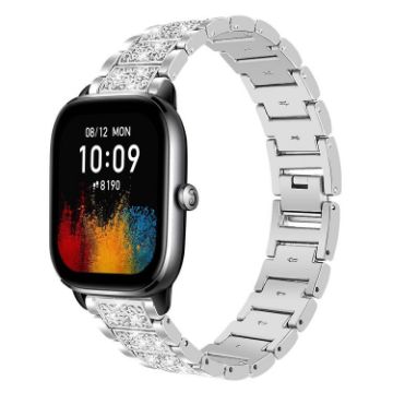 Amazfit GTS4/3/2/2E/GT2 Mini 20mm Diamond Steel Watch Band Silver - 1