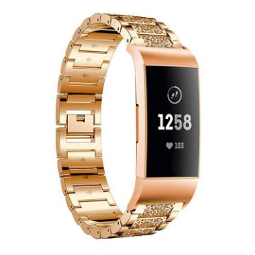 Fitbit Charge 4/3 Rose Gold Diamond Stainless Steel Watch Band 18mm - 1