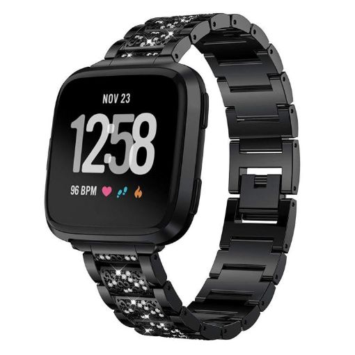 Fitbit Versa 4/3/Sense 2/1 Diamond Jewelry Stainless Steel Band Black - 1
