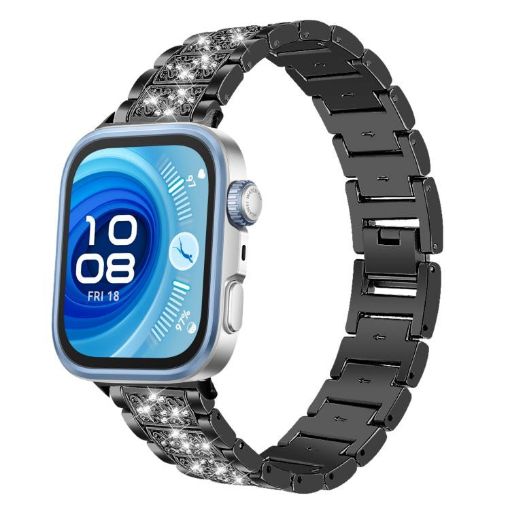 Huawei Watch Fit 4 Pro/3 Diamond Jewelry Stainless Steel Band Black 20mm - 1