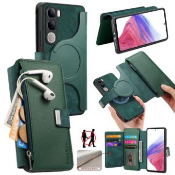 Vivo V40 Lite/V30e Green Leather MagSafe RFID Wallet Phone Case - 1