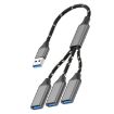 USB-A to USB-A 3 in 1 OTG Expander Splitter Dock (Braided Grey) - 1