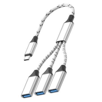 USB-C/Type-C to USB-A 3 in 1 OTG Expander Splitter Dock (Silver) - 1
