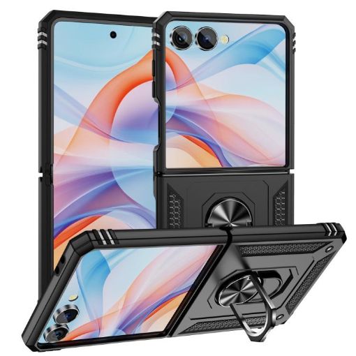 Samsung Galaxy Z Flip7 5G Shockproof TPU + PC Case with Holder - Black - 1