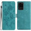 Samsung Galaxy S20 Ultra 5G Green Rose Embossed Leather Phone Case - 1