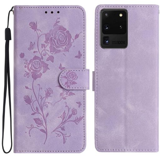 Samsung Galaxy S20 Ultra 5G Rose Embossed Leather Case Light Purple - 1
