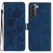 Samsung Galaxy S21 5G Dark Blue Rose Embossed Leather Phone Case - 1