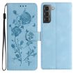Samsung Galaxy S21 5G Leather Case Rose Flower Embossing Sky Blue - 1