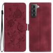 Samsung Galaxy S21 5G Red Rose Embossed Leather Phone Case - 1