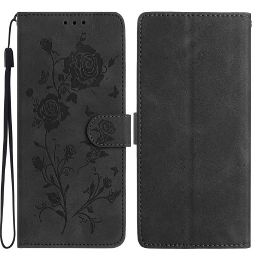 Samsung Galaxy S21+ 5G Black Leather Case with Rose Flower Embossing - 1