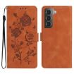 Samsung Galaxy S21+ 5G Brown Leather Case with Rose Flower Embossing - 1