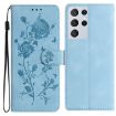 Samsung Galaxy S21 Ultra 5G Leather Case Rose Flower Embossing Sky Blue - 1