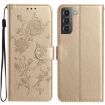 Samsung Galaxy S22 5G Gold Rose Flower Embossed Leather Phone Case - 1