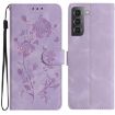 Samsung Galaxy S22+ 5G Light Purple Rose Embossed Leather Case - 1