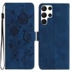 Samsung Galaxy S22 Ultra 5G Dark Blue Rose Embossed Leather Case - 1