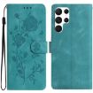 Samsung Galaxy S22 Ultra 5G Green Rose Embossed Leather Phone Case - 1