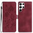 Samsung Galaxy S22 Ultra 5G Red Rose Embossed Leather Phone Case - 1