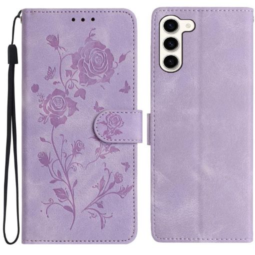Samsung Galaxy S23 5G Light Purple Rose Embossed Leather Case - 1