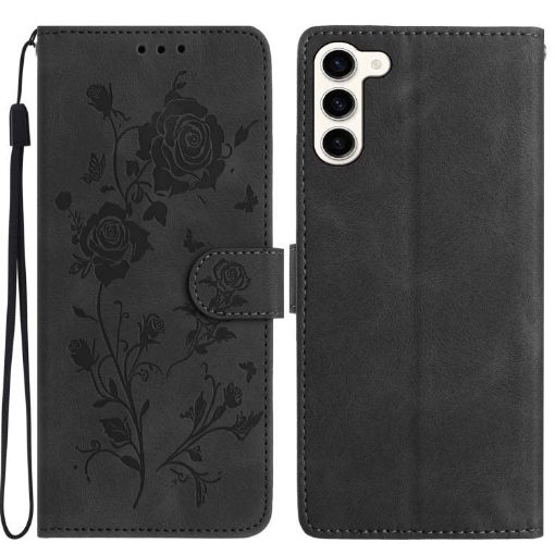 Samsung Galaxy S23+ 5G Black Leather Case with Rose Flower Embossing - 1