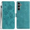 Samsung Galaxy S24 5G Green Rose Embossed Leather Phone Case - 1