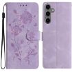 Samsung Galaxy S24 5G Light Purple Rose Embossed Leather Phone Case - 1